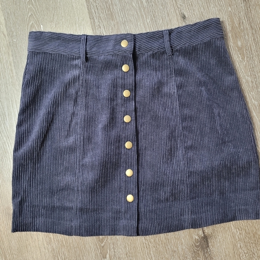 Favlux Navy Corduroy With Buttons Mini Skirt Large Y2K - Picture 2 of 4